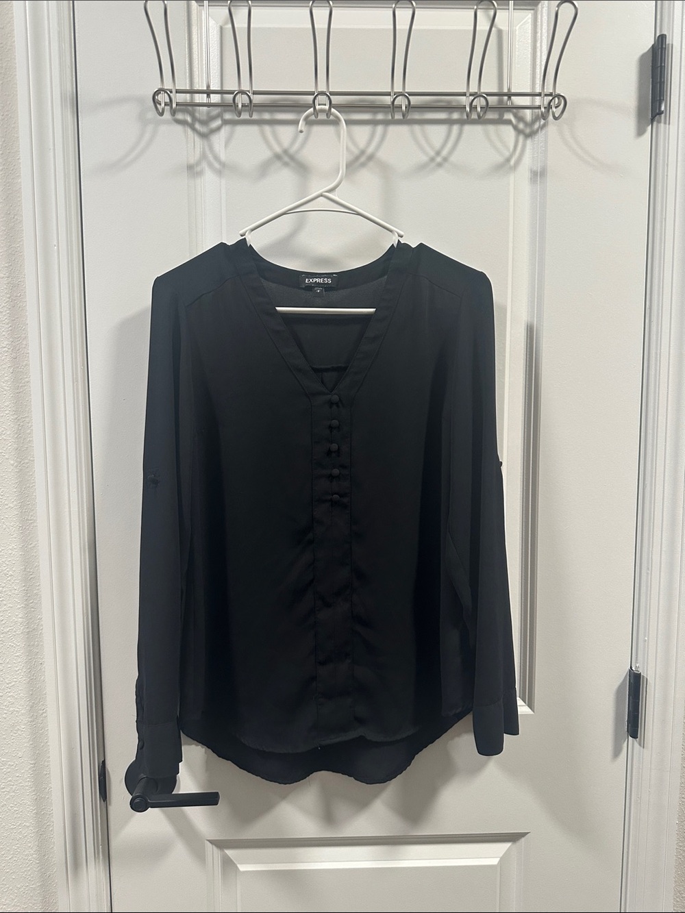Express Black V-Neck Button-Front Blouse